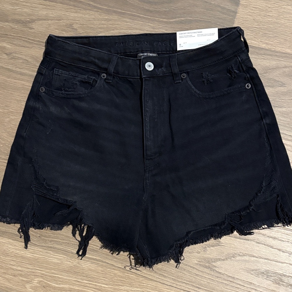 American Eagle Outfitters Black Frayed Jean Shorts